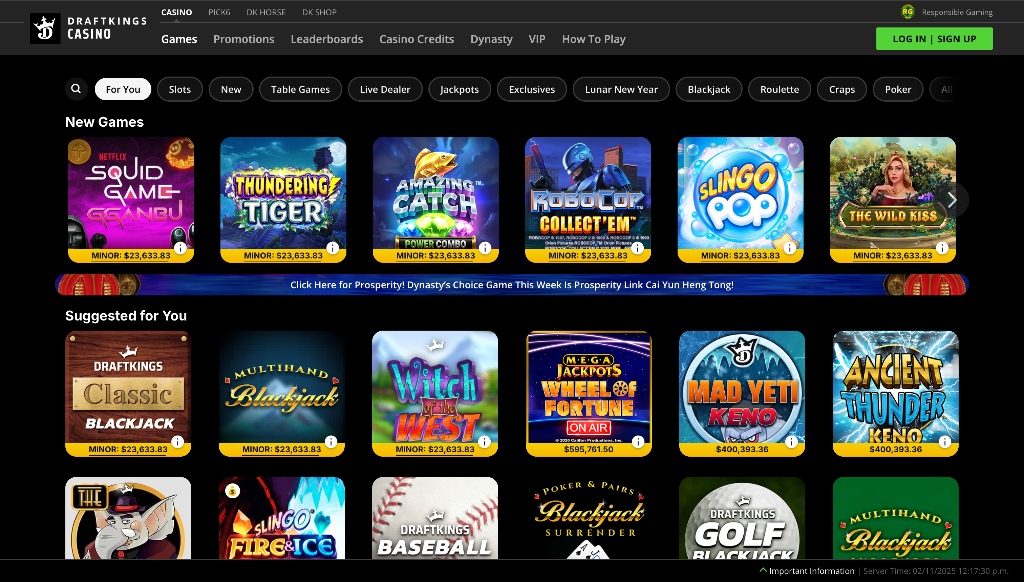 DraftKings Casino PA games